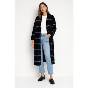 J.Jill Pure Jill Long Line Open Front Velvet Cardigan Black Tie DIY Kimono Sz L